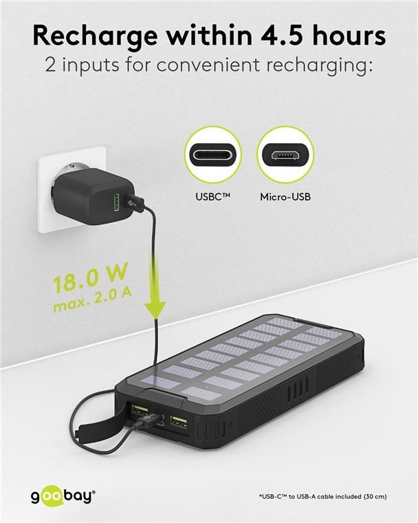 Power Bank Solar 20000mah Usb Type C Fast Charge Pd Qc30 53934 Goobay