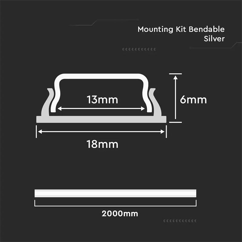 Profil Aluminiu Flexibil Banda Led 2m 18x6 Mm V Tac Sku 2909