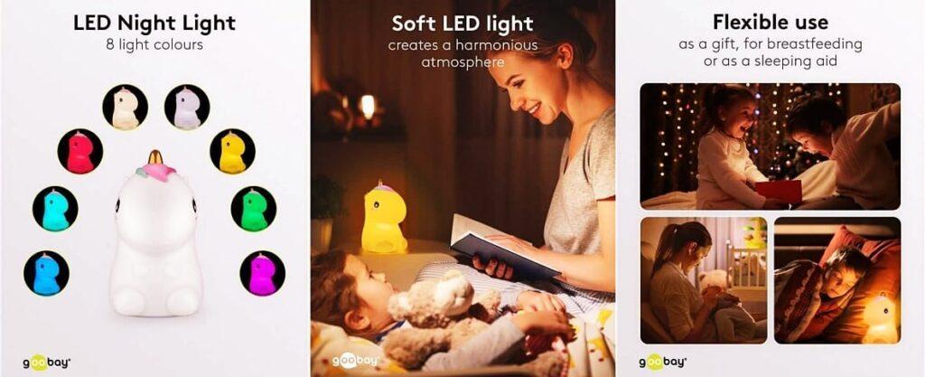 Lumina De Noapte Cu Led Unicorn 7 Culori 3 Moduri Lumina Cu Acumulator Goobay Habo.ro