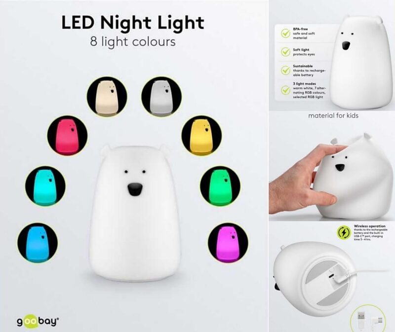 Lumina De Noapte Cu Led Ursul Polar 7 Culori 3 Moduri Lumina Cu Acumulator Goobay 61647 Habo.ro