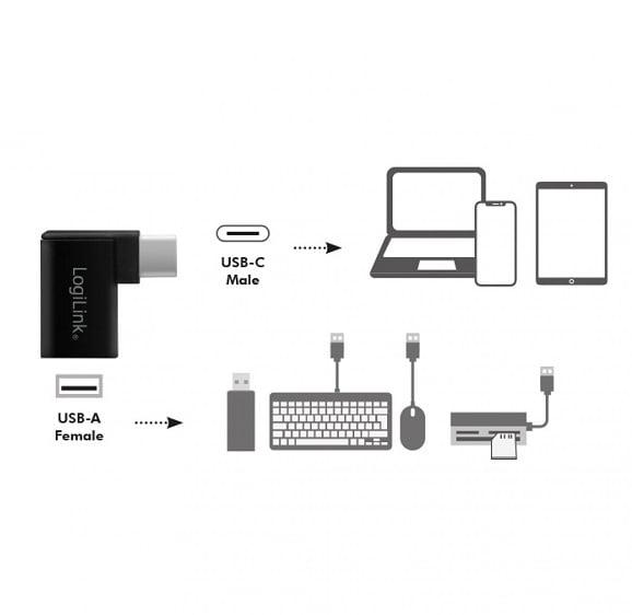 Adaptor Usb 32 A Mama Usb Type C Tata In Unghi 90 Grade Logilink Au0055