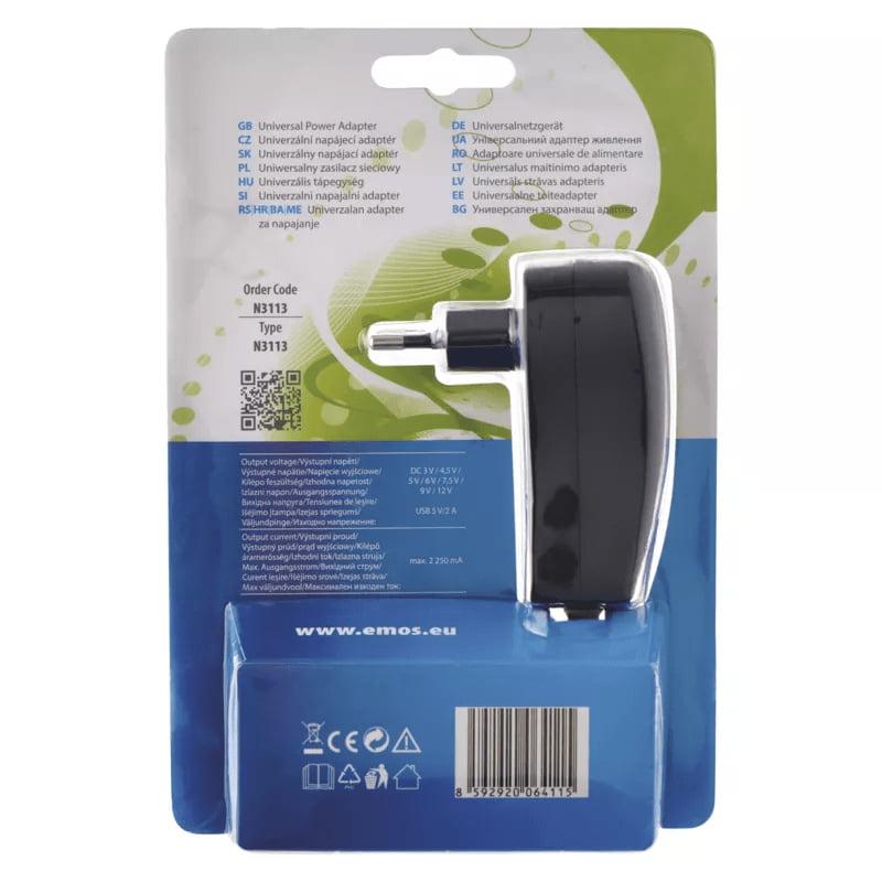 Alimentator Ac Dc 3 45 5 6 75 9 12 V 2250ma 8 Mufe Usb 35mm 235x075 30x10 35x135 40x17 50x21 55x25 Mm Emos N3113