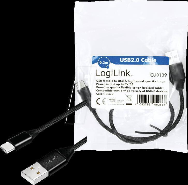 Cablu Usb 20 A Usb Type C 03m Negru Logilink Cu0139