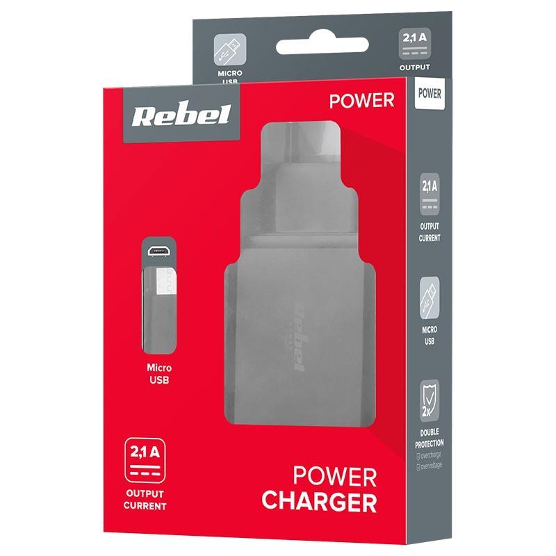Incarcator Retea Cu Micro Usb 2100mah Negru Rebel Rb 6311