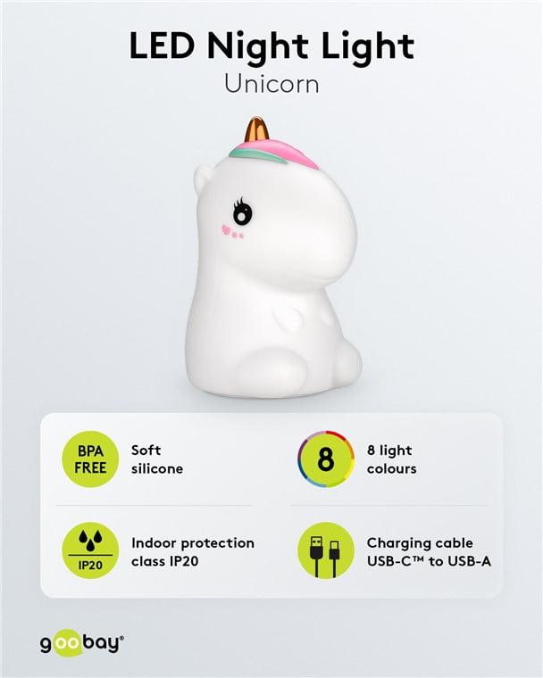Lumina De Noapte Cu Led Unicorn 7 Culori 3 Moduri Lumina Cu Acumulator Goobay 61649