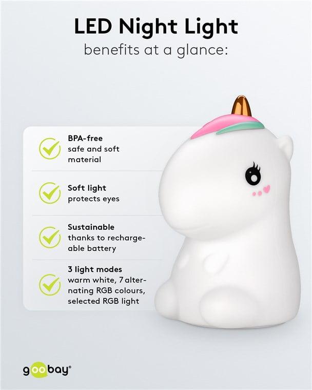 Lumina De Noapte Cu Led Unicorn 7 Culori 3 Moduri Lumina Cu Acumulator Goobay 61649