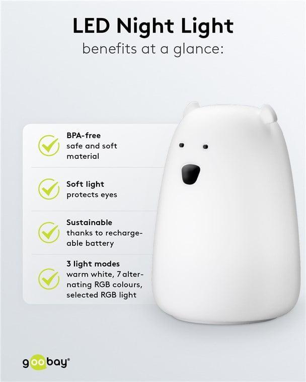 Lumina De Noapte Cu Led Ursul Polar 7 Culori 3 Moduri Lumina Cu Acumulator Goobay 61647