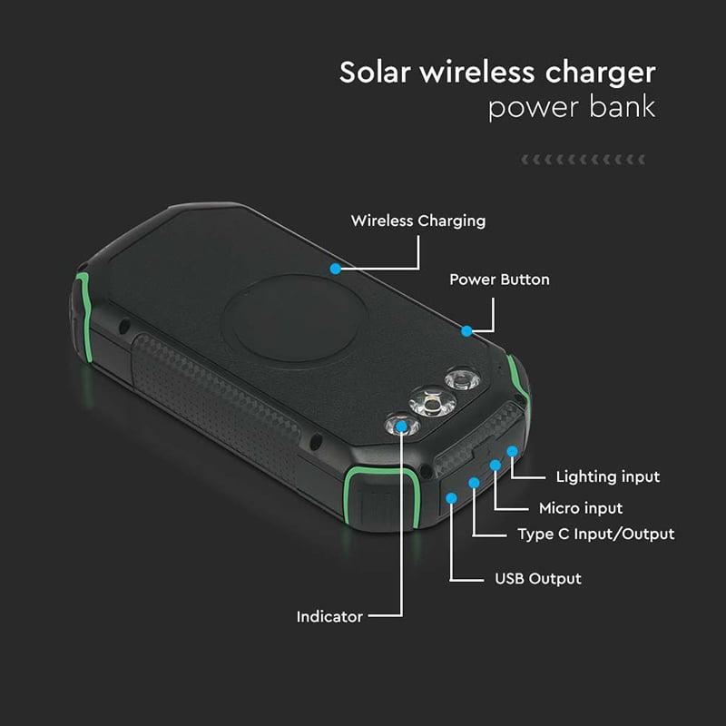 Power Bank 30000mah Wireless Cu Incarcare Solara V Tac Sku 7836