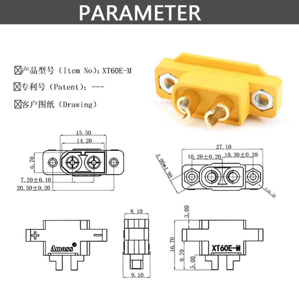 Soclu alimentare DC XT60 tata 2pini lipire montare pe panou 30A 500V galbena AMASS XT60E1-M / XT60E-M 4 Soclu Alimentare Dc Xt60 Tata 2pini Lipire Montare Pe Panou 30a 500v Galbena Amass Xt60e1 M Xt60e M