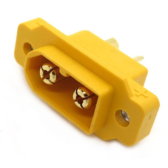 Soclu alimentare DC XT60 tata 2pini lipire montare pe panou 30A 500V galbena AMASS XT60E1-M / XT60E-M Soclu alimentare DC XT60 tata 2pini lipire montare pe panou 30A 500V galbena AMASS XT60E1-M / XT60E-M