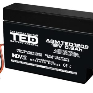 Acumulator AGM VRLA 12V 0.9Ah plumb acid 96x25x62 mm cu fir TED Battery Expert Holland TED003058
