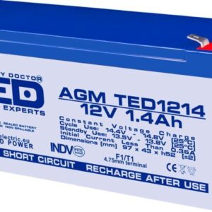 Acumulator AGM VRLA 12V 1.4Ah plumb acid 97x47x50 mm F1 terminal TED Battery Expert Holland TED002716