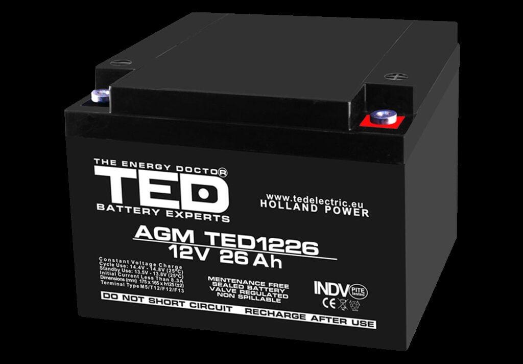 Acumulator AGM VRLA 12V 26Ah plumb acid 165x175x125 mm M5 terminal TED Battery Expert Holland TED003638