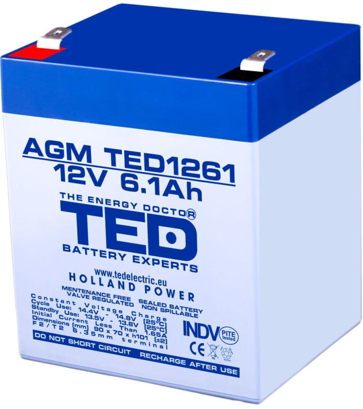 Acumulator Agm Vrla 12v 61ah Plumb Acid 90x70x98 Mm F2 Terminal Ted Battery Expert Holland Ted003171