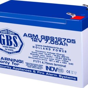 Acumulator AGM VRLA 12V 7.05Ah plumb acid pentru sisteme de securitate 151x65x95 mm F1 terminal GBS12705F1 TED002655