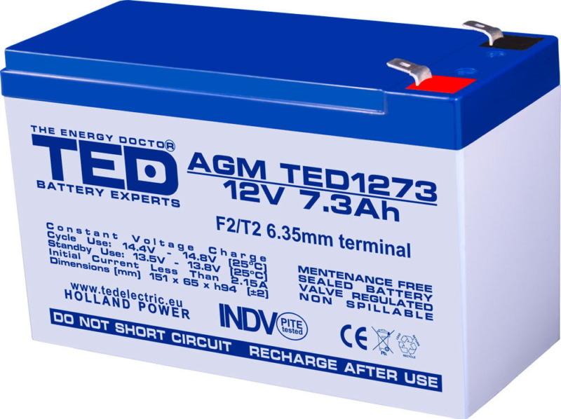 Fellow University student Pursuit Acumulator AGM VRLA 12V 7.3Ah plumb acid 151x65x95 mm F2 terminal TED  Battery Expert Holland TED003249 | HABO.RO