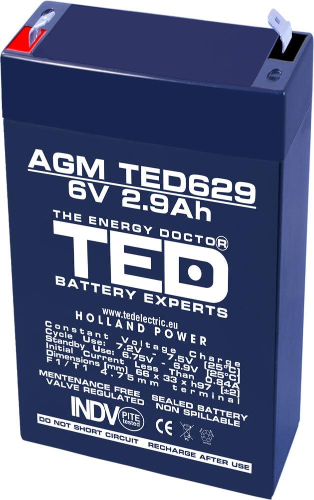 Battery 6v 2.9ah 2.5ah Agm Vrla Lead Tedelectric Panasonic Long Ted629