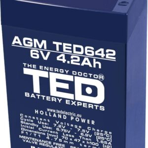 Acumulator AGM VRLA 6V 4.2Ah plumb acid 70x47x100 mm F1 terminal TED Battery Expert Holland TED002914
