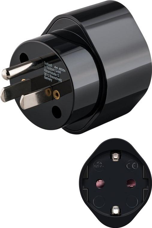 Adaptor De Retea Tata Tip B Nema 5 15 3pini Sua Japonia Mama Schuko Tip F Cee 7 3 250v 13a 3250w Negru Goobay 45354