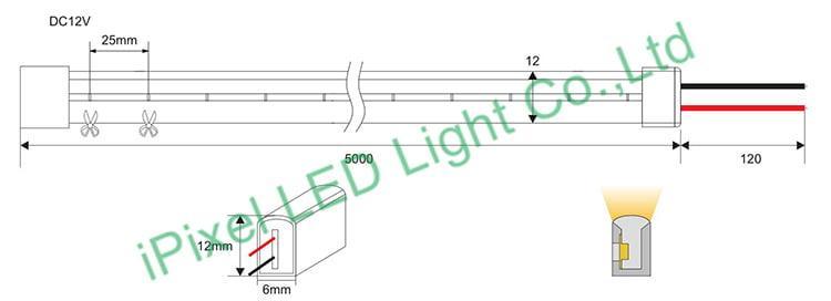 Banda Led Neon Albastru 2835 24v 120led M 6mm Ip65 8w M 5m Ipixel Led N006120bc1lz Blue