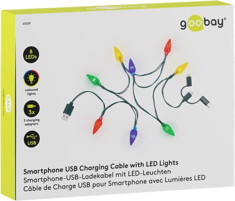 Cablu De Incarcare Usb Pentru Smartphone Cu Lumini Led Rgb Lightning Micro Usb Usb Type C 90cm Goobay 60339