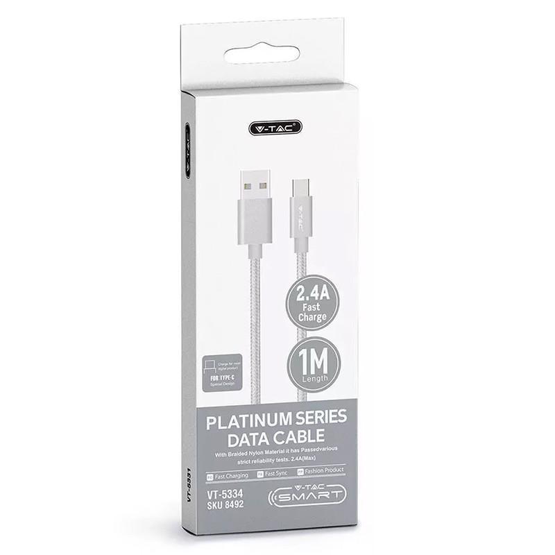 Cablu Usb Type C 1m Argintiu 24a Platinum Edition V Tac Sku 8492