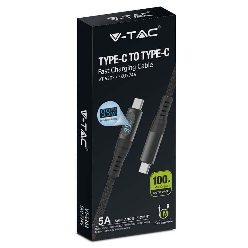 Cablu Usb Type C Usb Type C 1m Cu Afisaj 5a V Tac Sku 7746