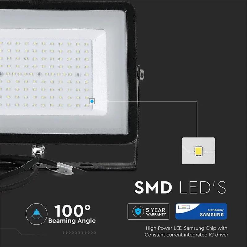 Reflector Led Smd 100w 8000lm 6400k Ip65 Negru Cu Cip Samsung V Tac Sku 414