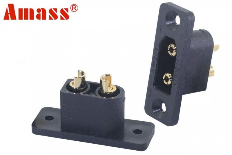 Soclu Alimentare Dc Xt90 Tata Pe Panou 2 Pini Lipire 30a 500v Negru Amass Xt90e M