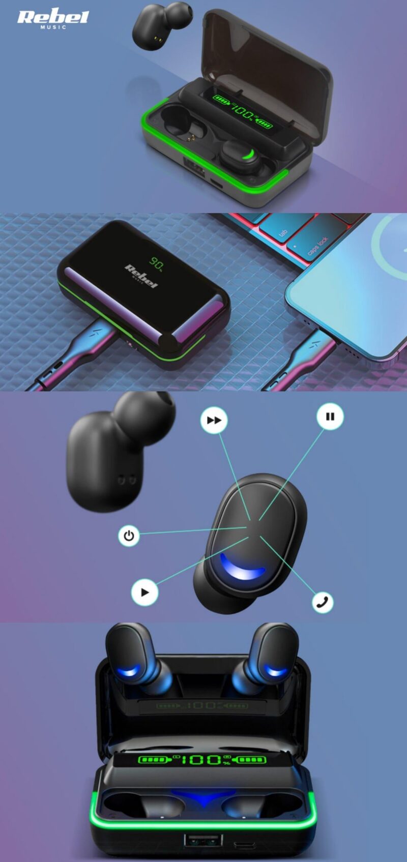 Casti bluetooth 5.0 SN-E10 REBEL SLU0062 15 Casti Bluetooth 5.0 Sn E10 Rebel Slu0062 Negre