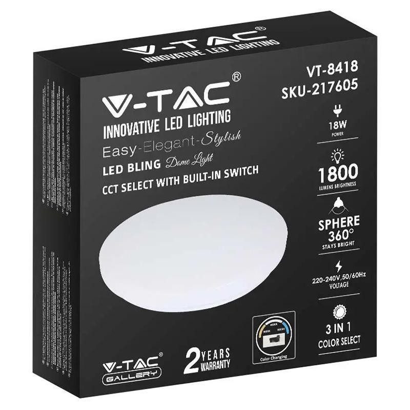Plafoniera Led 18w 1800lm 30cm 3 In 1 V Tac Sku 217605