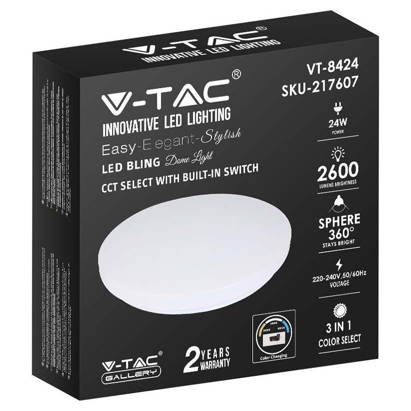 Plafoniera Led 24w 2600lm 35cm 3 In 1 V Tac Sku 217607