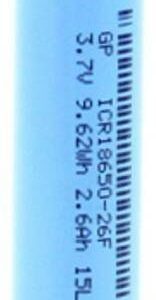 Acumulator Lithium-Ion GP 18650 2600mAh 3.7V terminal plat 18.3x65.2mm GPINR18650-26F