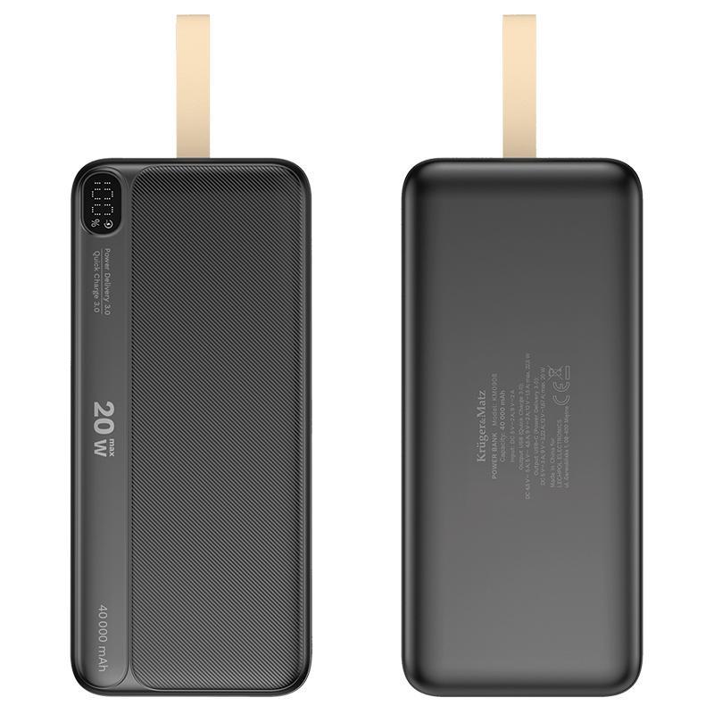 Power Bank 40000mah Li Ion Qc30 Pd 20w Display Krugermatz