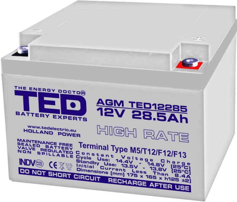 Acumulator Agm Vrla Plumb Acid 12v 285a High Rate 165x175xh126mm M5 Ted Battery Expert Holland Ted003447 5949258003447
