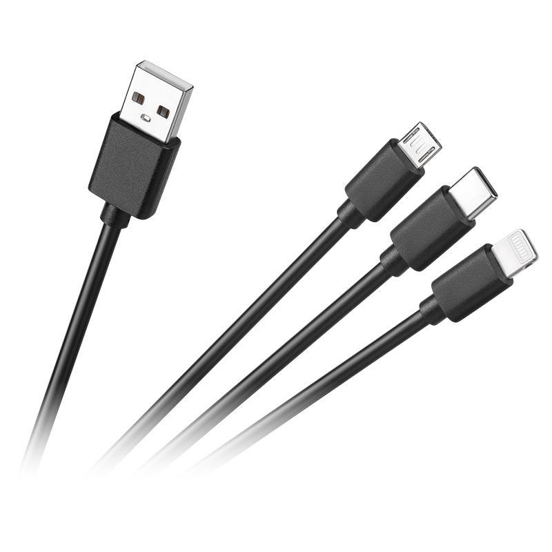 Cablu 3in1 USB A la micro USB + USB type C + Lightning 1.2m 2A Cabletech Cablu 3in1 USB A la micro USB + USB type C + Lightning 1.2m 2A Cabletech