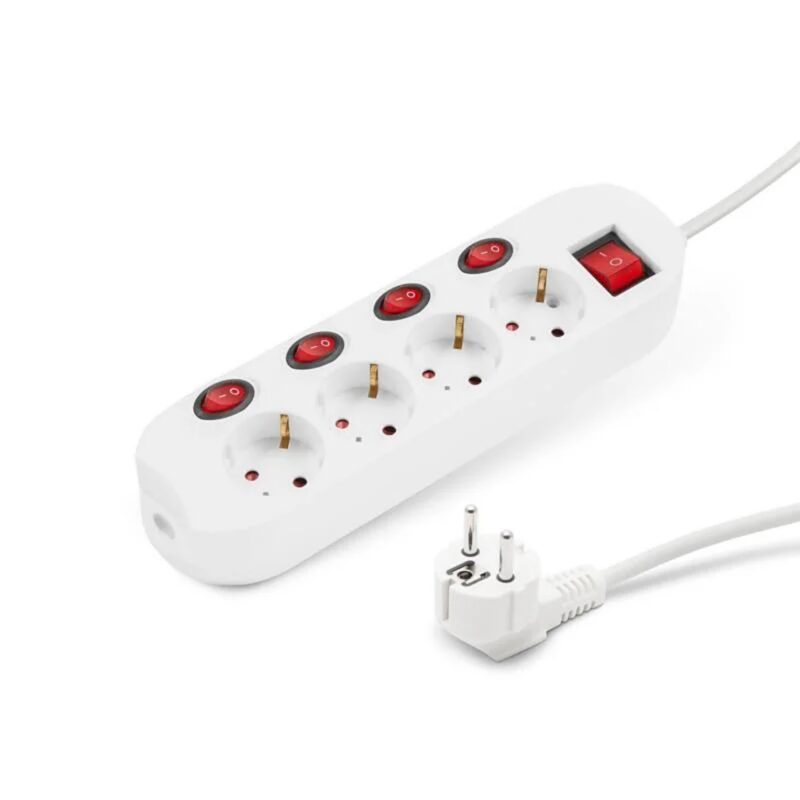 Prelungitor Cu 4 Prize Si Buton 4+1 250v 16a 3500w Conductor 3×1.50mm2 1.5m Alb Delight