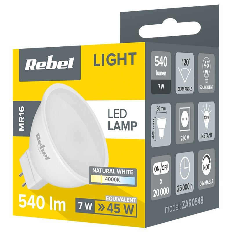 Bec Led 7w Mr16 Gu4 4000k 230v Rebel Zar0548