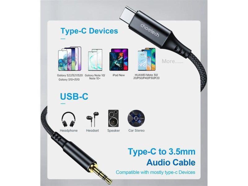 Cablu Usb Type C Jack 35 Mm 1m Negru Choetech Aux006