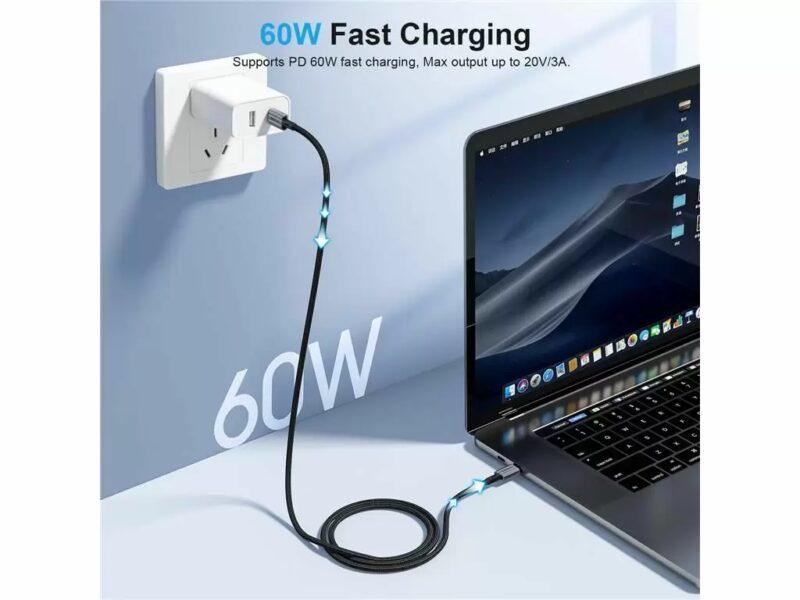 Cablu Usb Type C Usb Type C Pd 60w 3a 2m Negru Textil Choetech Xcc 1015 Bk