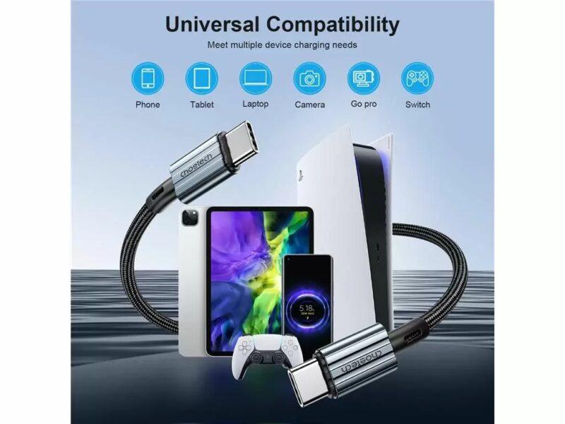 Cablu Usb Type C Usb Type C Pd 60w 3a 2m Negru Textil Choetech Xcc 1015 Bk