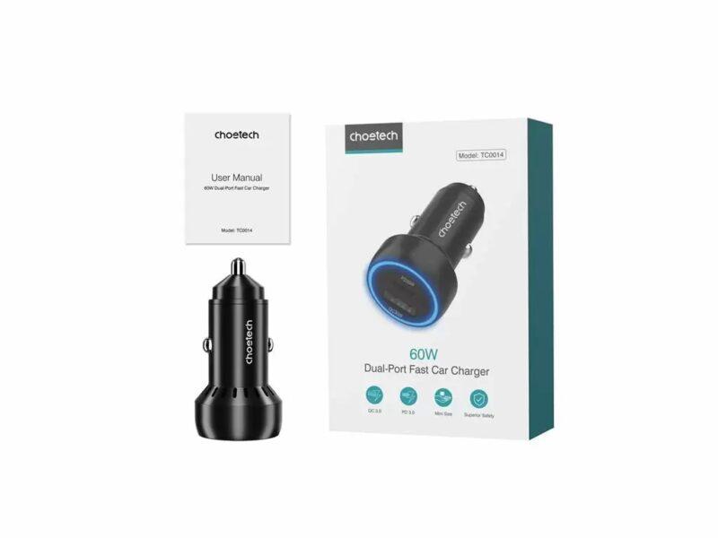 Incarcator Auto Choetech Tc0014 1x Usb Type C 1x Usb A Pd 60w Tc0014 Bk