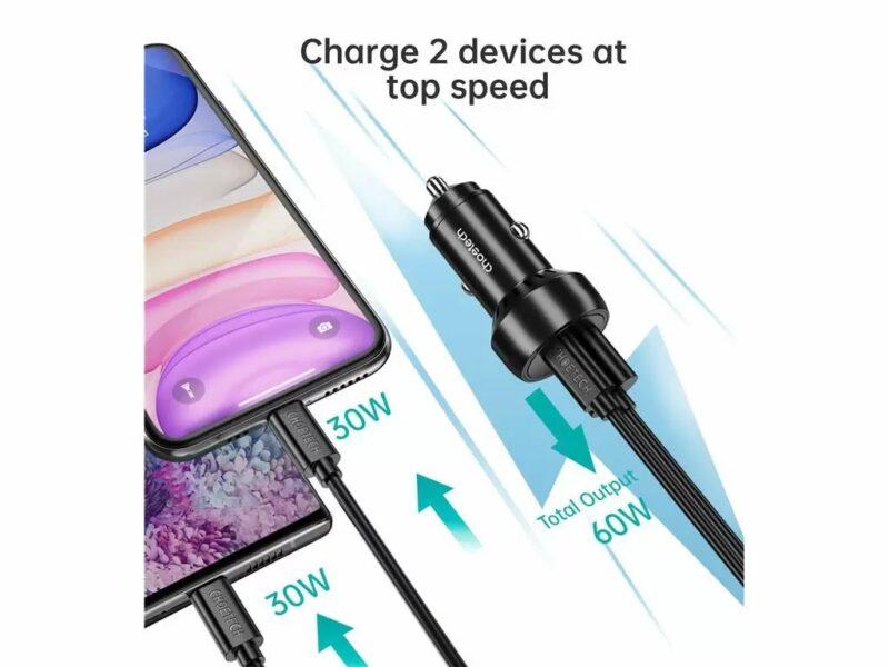 Incarcator Auto Choetech Tc0014 1x Usb Type C 1x Usb A Pd 60w Tc0014 Bk