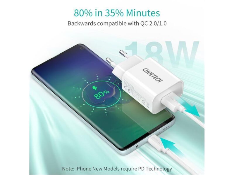 Incarcator Retea Choetech 1x Usb A Qc 30 18w Alb Q5003 Eu Wh