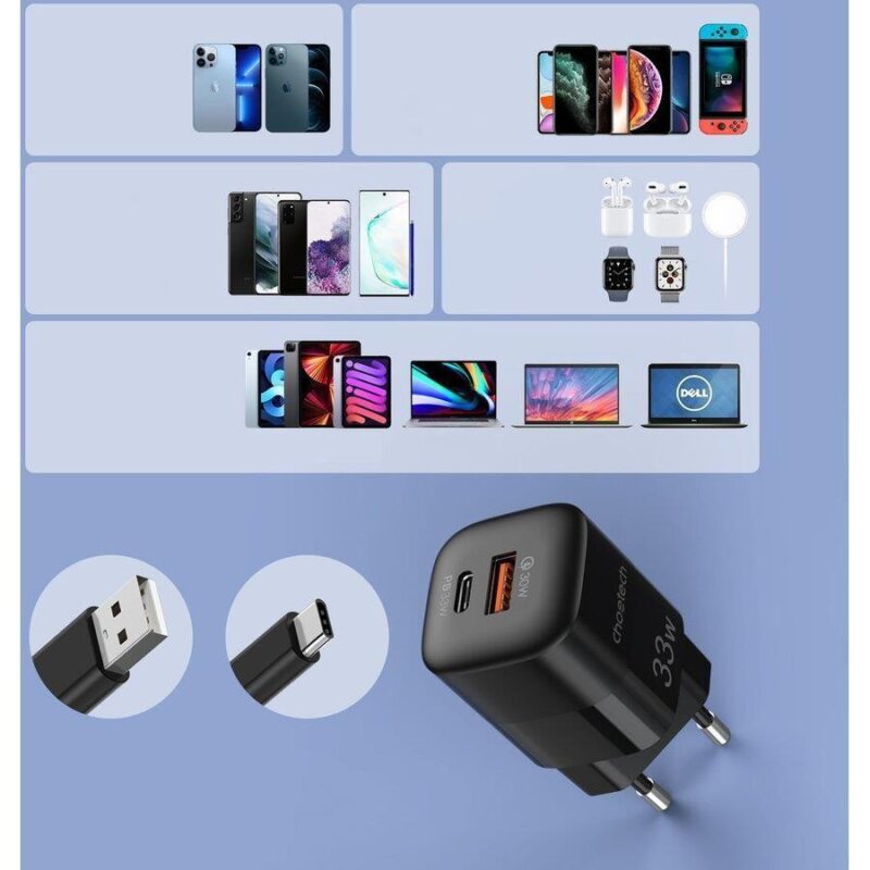 Incarcator Retea Choetech Pd5006 Eu Bk 33w 1x Usb Type C 1x Usb A