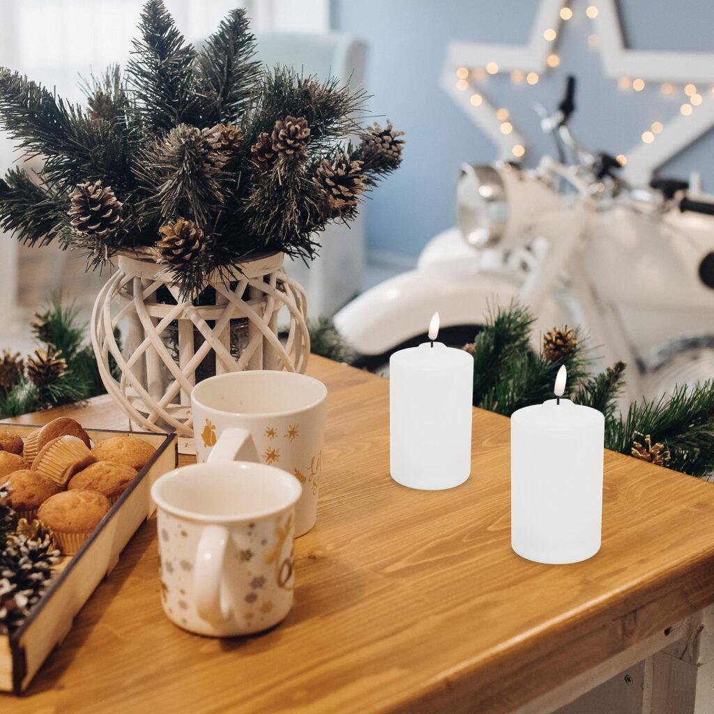 Lumanare Led Pentru Exterior Cu Lumina Fixa Alba Calda Temporizator On Off Timer 2xaa Home