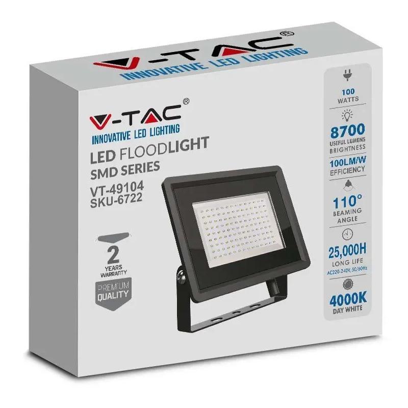 Reflector Led Smd Cip Samsung 100w 8700lm 4000k Ip65 Negru V Tac