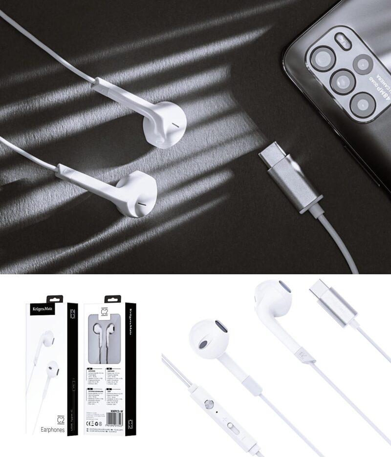 Casti In Ear Cu Microfon Kruger&matz Kmpc2 W Albe Conector Usb Type C