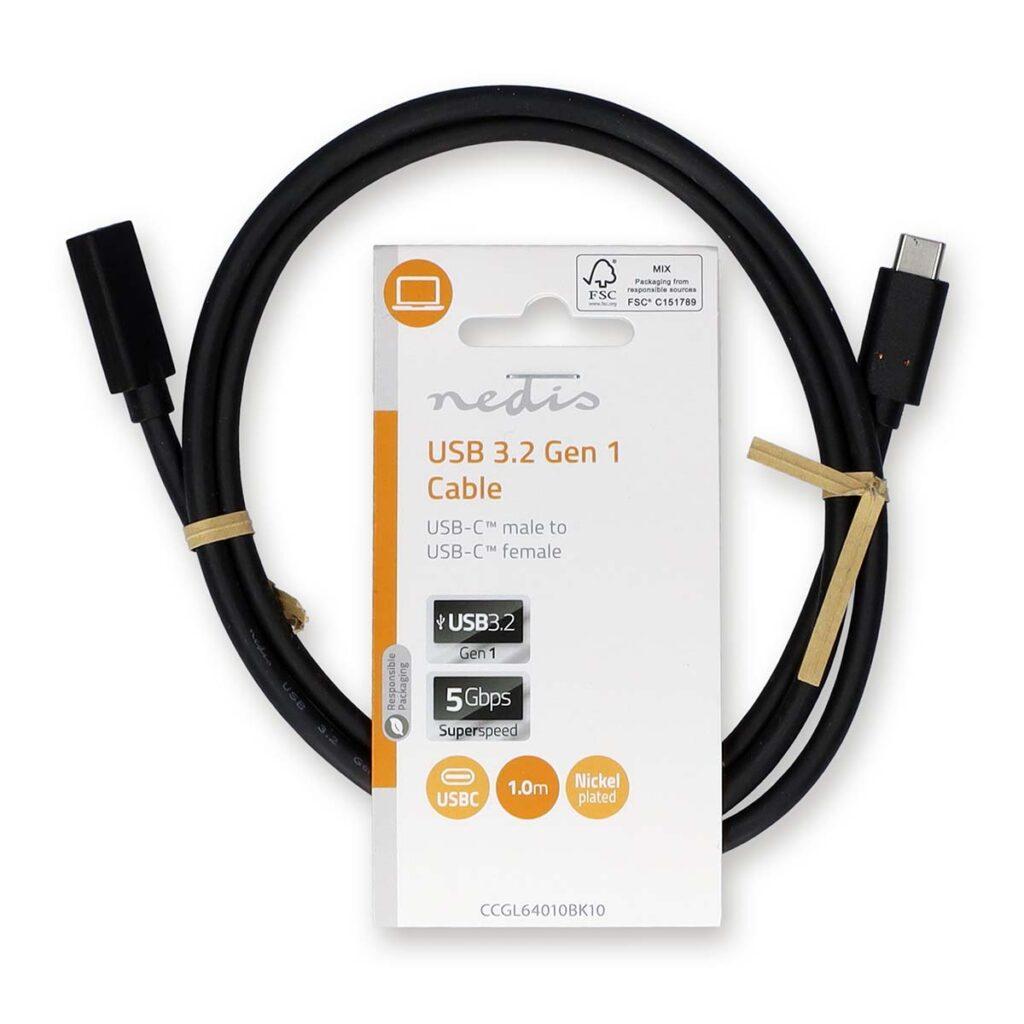 Cablu prelungitor usb32 gen 1 type c tata usb type c mama 1m 4k60hz 60w negru nedis ccgl64010bk10