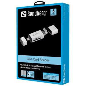 Cititor De Carduri Sd Microsd Cu Conectare Usb Type C Usb Micro Usb Sandberg 136 28 Argintiu